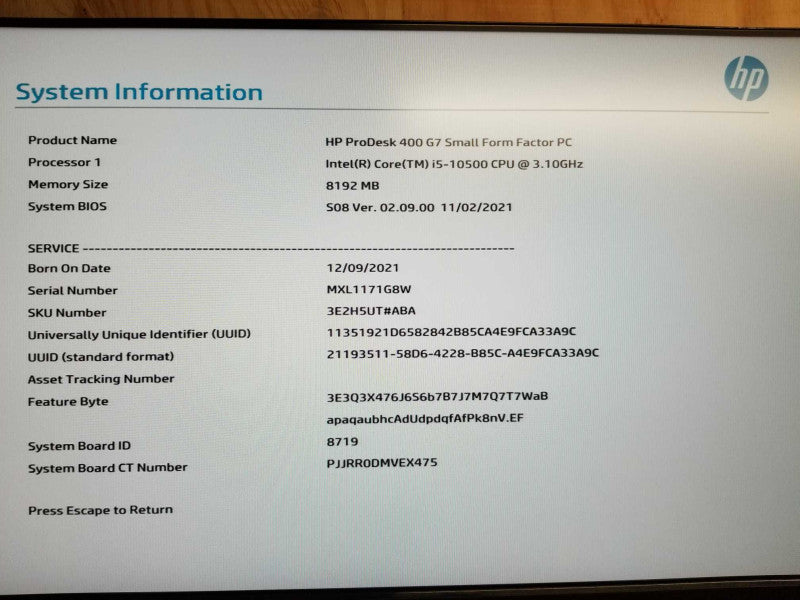 Hp ProDesk 400 G7 SFF I5-10500 @ 3.10ghz / 8gb ram / READ #