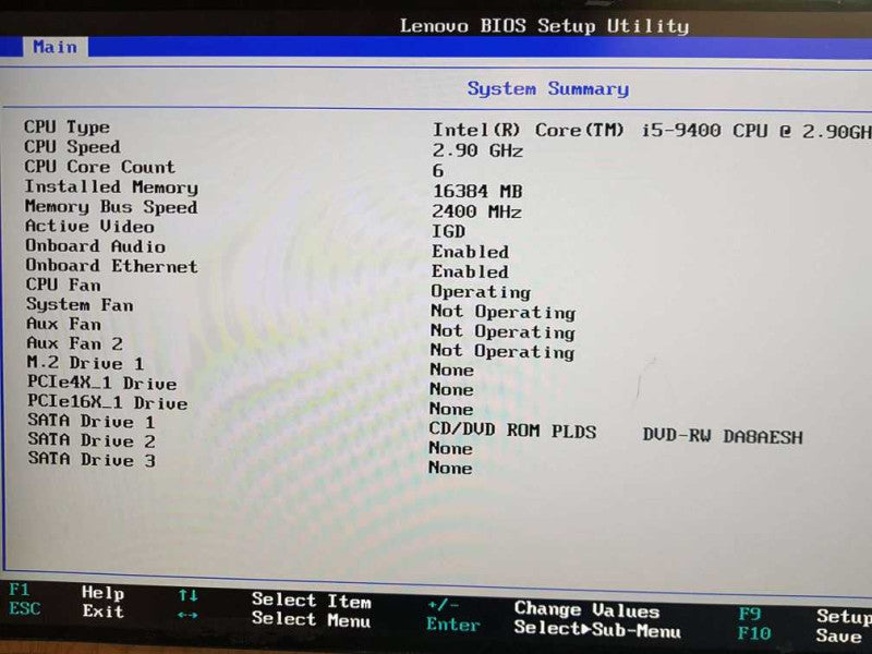 Lenovo ThinkCentre M720t tower Core i5-9400 CPU @  2.90 GHz RAM  16GB