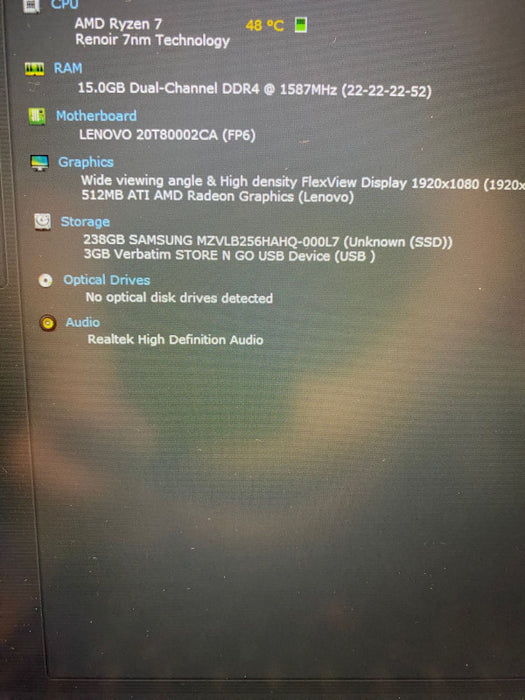 Lenovo ThinkPad E15 Laptop AMD Ryzen 7-4700U Radeon 16 GB RAM 256 GB SSD READ