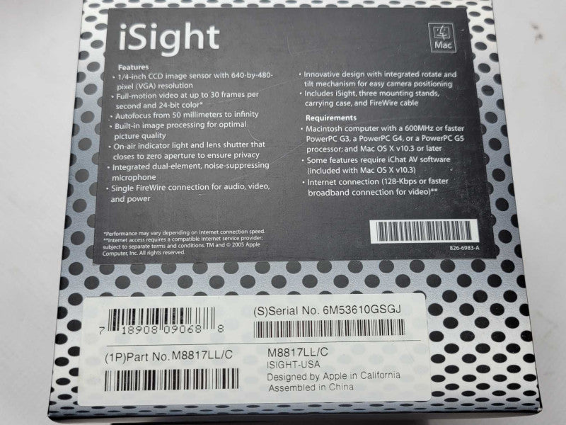Apple iSight Mac Auto Focus camera M8817LL/C _