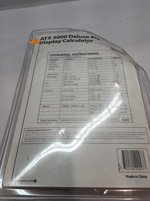 ATX 3000 deluxe big display calculator- Dual solar/battery power &