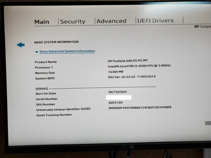 HP Prodesk 600 G5 PCI MT - Intel i5-9500 @ 3.00 GHZ 16GB DDR4 TOWER