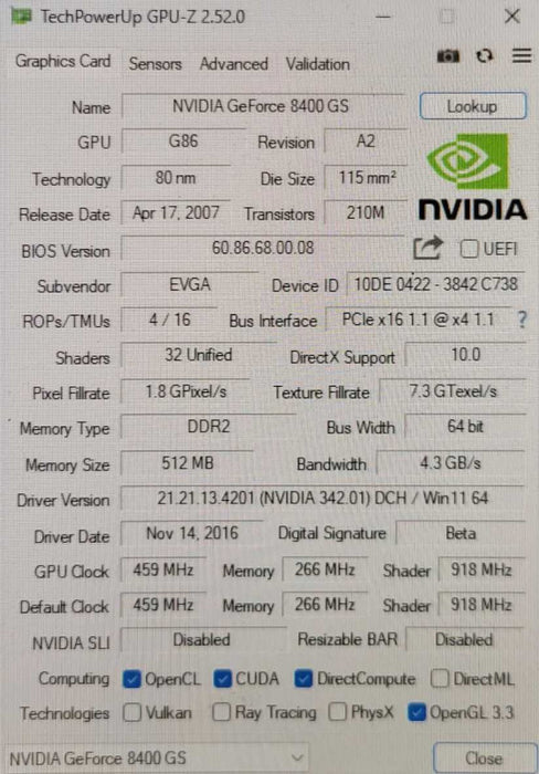 NVIDIA GeForce 8400GS 512MB PCIE