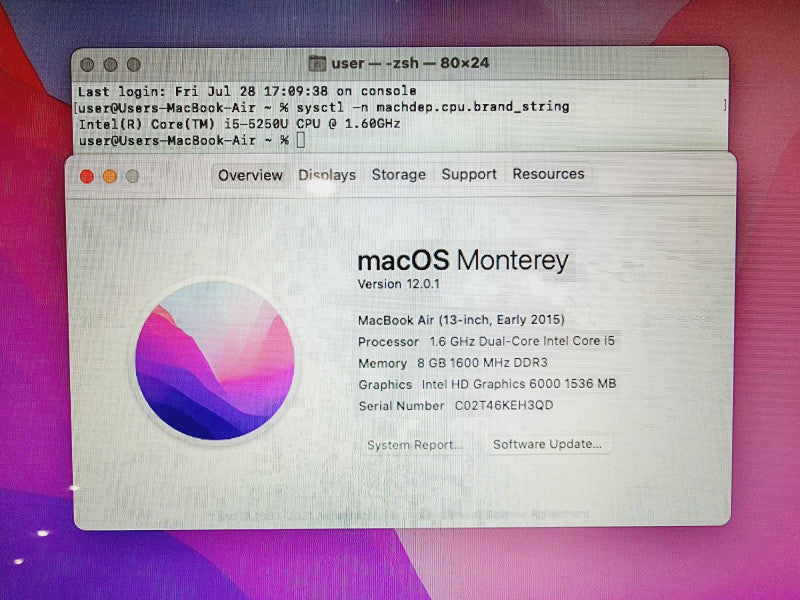 Apple Macbook Air 2015 13\\" Core i5-5250U @ 1.6 GHz 8GB DDR3 120GB SSD (