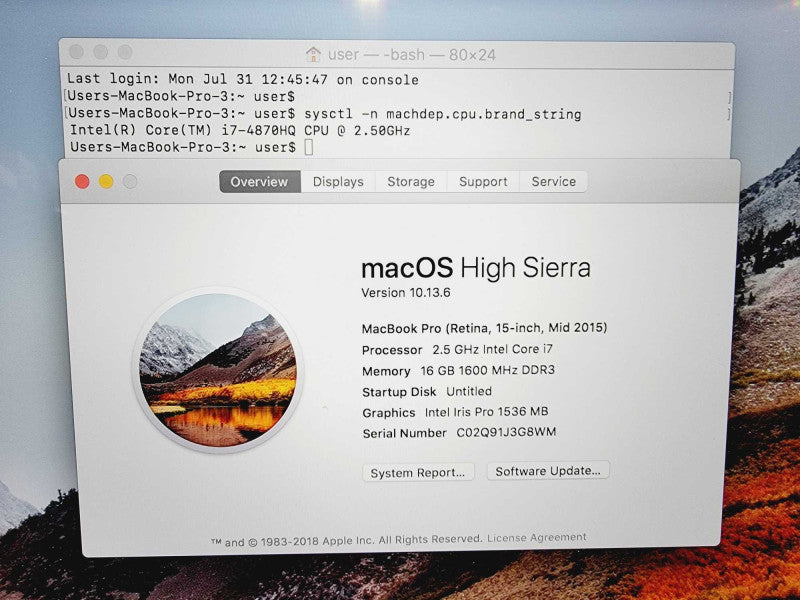 Apple Macbook Pro Retina 2015 15\\" Core i7-4870HQ @ 2.5GHz 16GB DDR3 500GB SSD R9 M370X 2GB (