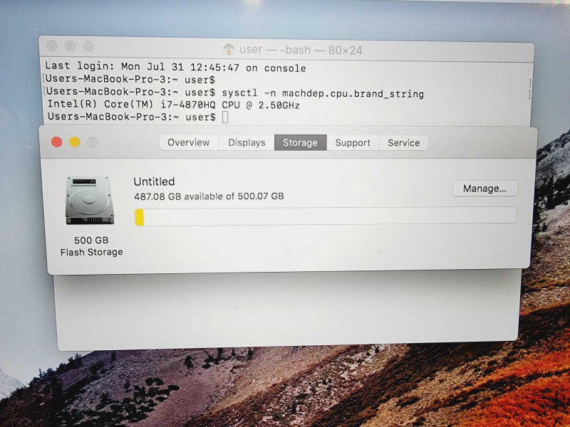 Apple Macbook Pro Retina 2015 15\\" Core i7-4870HQ @ 2.5GHz 16GB DDR3 500GB SSD R9 M370X 2GB (