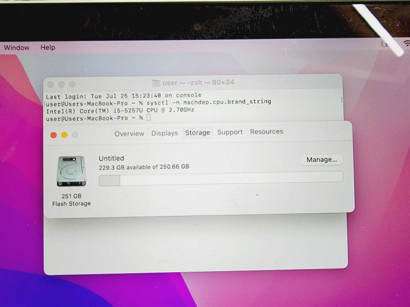 Apple Macbook Pro Retina 2015 13\\" Core i5-5257U @ 2.7GHz 16GB DDR3 250GB SSD [Read] (
