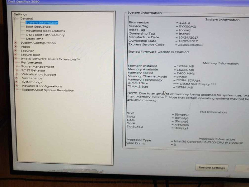 Dell Optiplex 3050  Core(TM)  i3-7100 CPU @  3.90GHz 16GB RAM