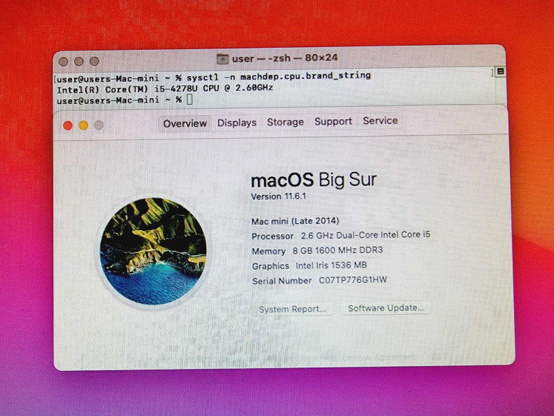 Apple Mac Mini 2014 Core i5-4278U @ 2.6GHz 8GB DDR3 1TB HDD (