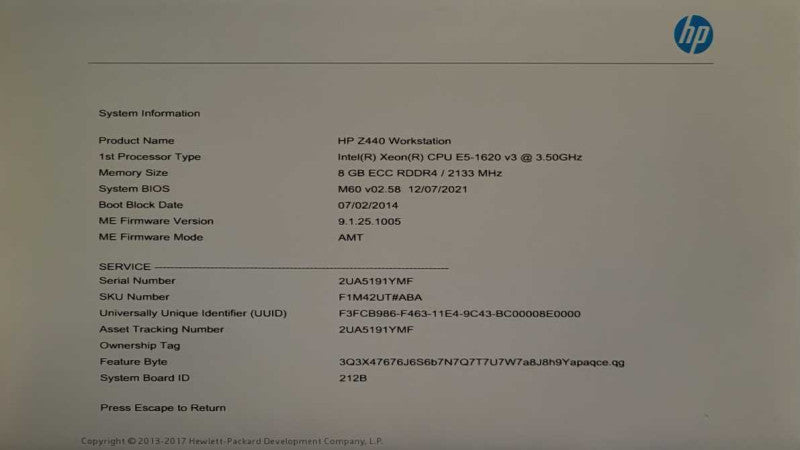 HP Z440 WS, Xeon E5-1620v3 3.5GHz, 8GB ECC DDR4, with Display Adapter