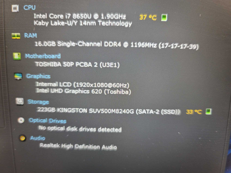 Toshiba Tecra A50-E i7-8650U, 16GB DDR4, 256GB SSD QÎ²