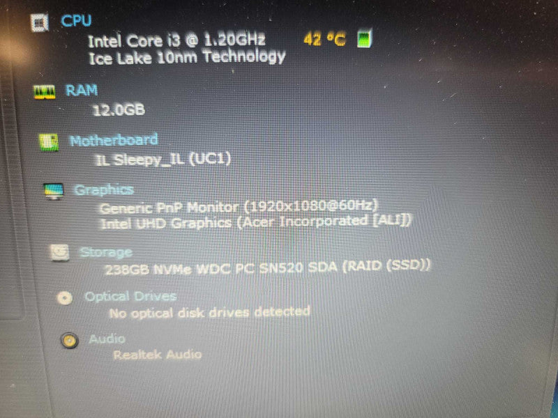 Acer Aspire 3 15\\" i3-1005G1 @ 1.20GHz, 12GB DDR4, 256GB m.2 Î²