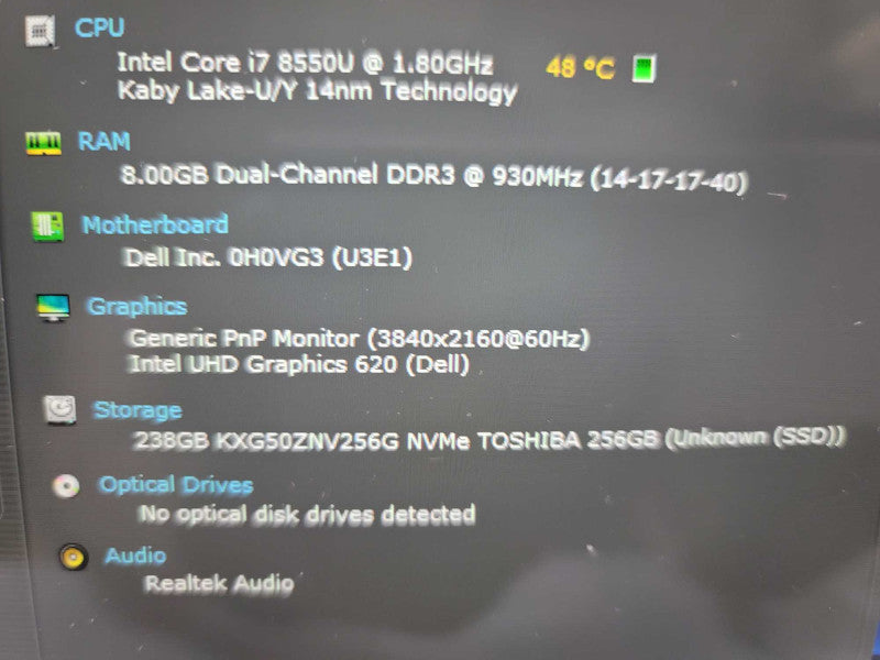 Dell Rose Gold XPS 13 9370 i7-8550U @ 1.80GHz, 8GB DDR3, 256GB NVMe Î²