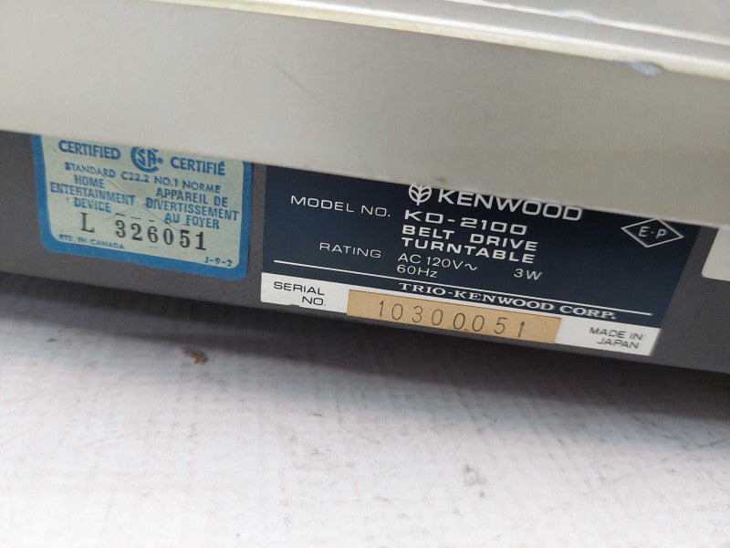 Vintage Kenwood Belt Drive Turntable Model: KO-2100