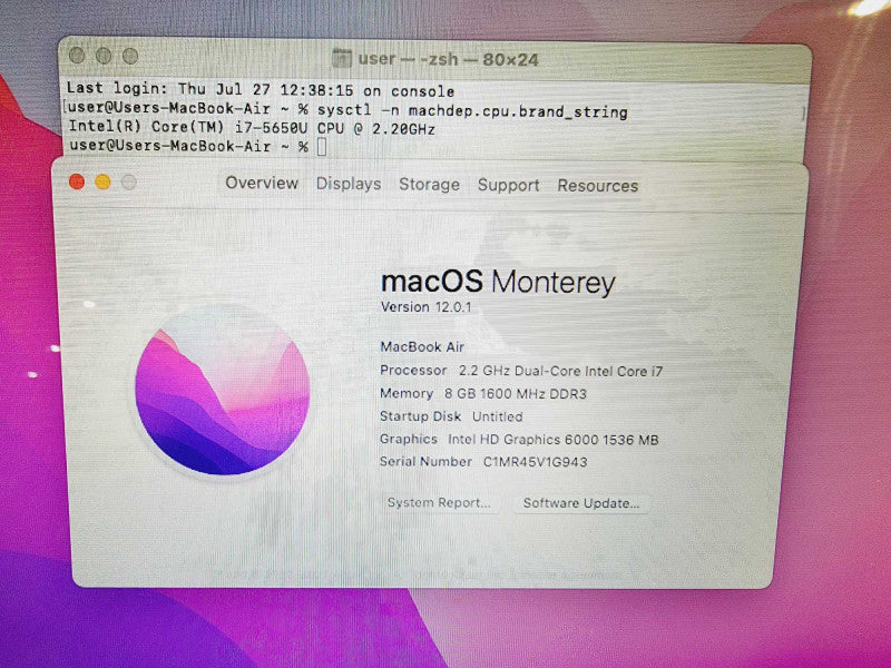 Apple Macbook Air 2015 13\\" Core i7-5650U @ 2.2GHz 8GB DDR3 500GB SSD (