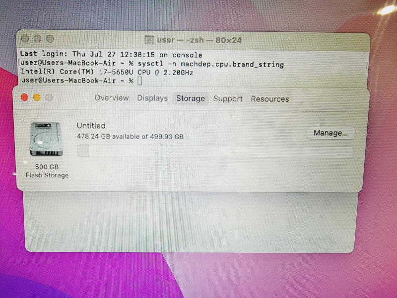 Apple Macbook Air 2015 13\\" Core i7-5650U @ 2.2GHz 8GB DDR3 500GB SSD (