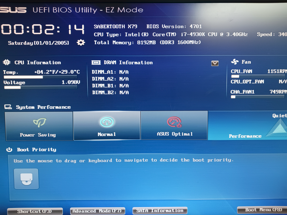 Sabertooth X79 Motherboard & Intel i7-4930K CPU 8GB DDR3 No I/O Shield