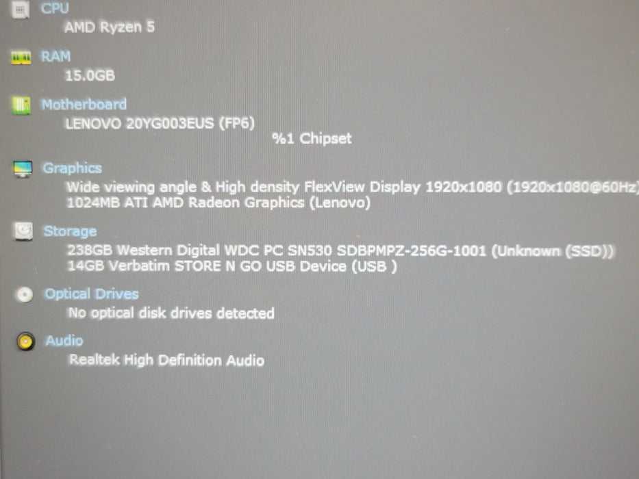 Lenovo ThinkPad E15 Ryzen 5 5500U 16GB RAM 256GB NVMe β Lap200