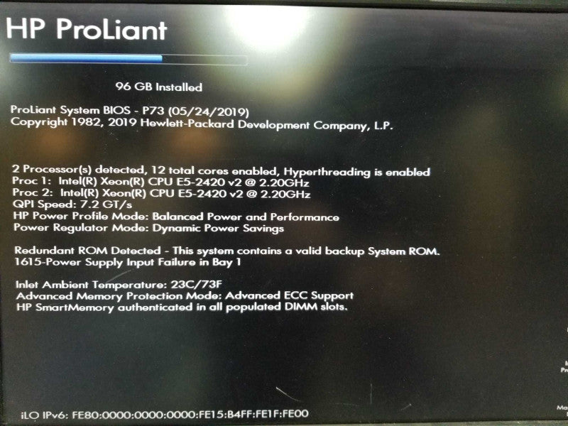 HP proliant DL360e Gen8 2x Xeon E5-2420 V2 @ 2.20ghz / 96gb ram / B320i raid #