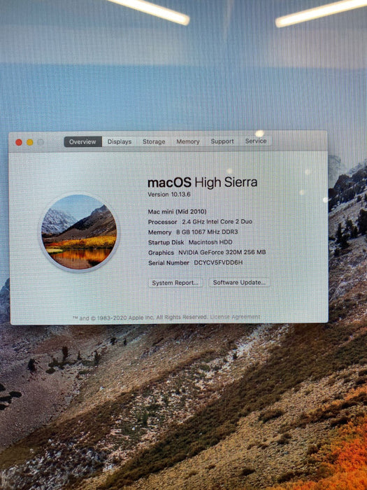 Apple Mac mini Mid 2010 Core 2 Duo P8600 @ 2.40 GHz 8 GB RAM 120 GB SSD