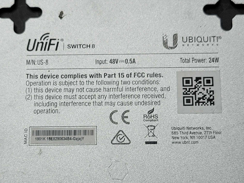 Ubiquiti UniFi Switch 8 24W 8-Port Gigabit Switch w/ 1x PoE in and 1x PoE Out _