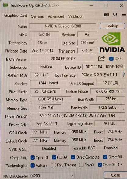 NVIDIA Quadro K4200 4GB GDDR5 Graphics Card - DVI, DisplayPort + Bracket )