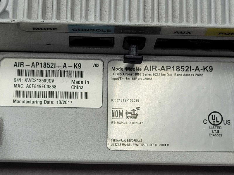 Cisco AIR-AP1852I-A-K9 802.11ac Dual Band Access point, READ _