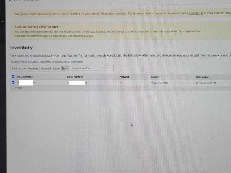 Cisco Meraki MS220-8P-HW 8 Port Desktop Ethernet Switch, Unclaimed _