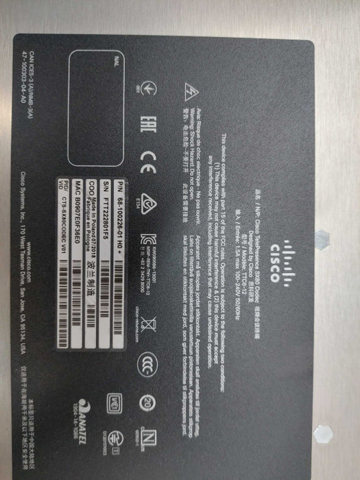 Cisco TelePresence SX80 Codec Model: TTC6-12