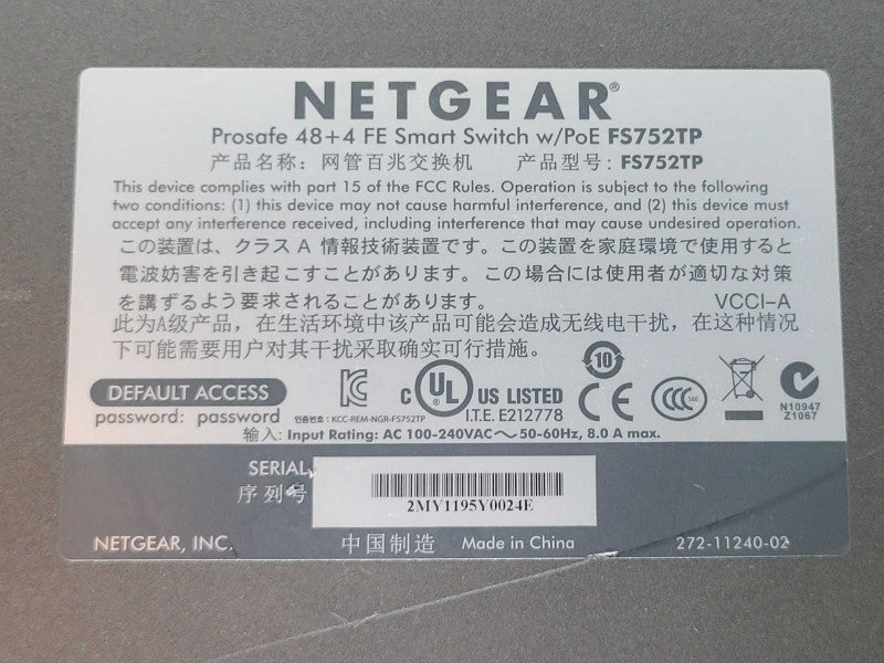 NetGear ProSafe 48+4 FE Smart Switch w/PoE FS752TP, READ _