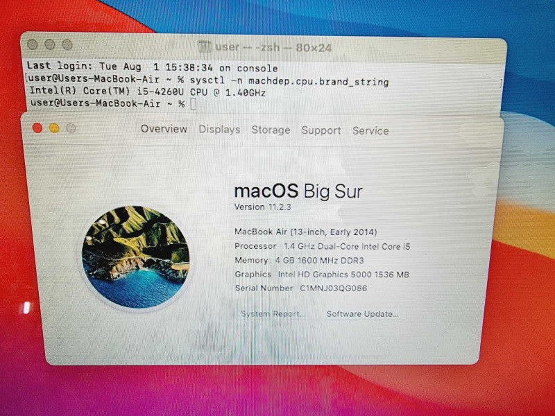 Apple Macbook Air 2014 13\\" Core i5-4260U @ 1.4GHz 4GB DDR3 500GB SSD (