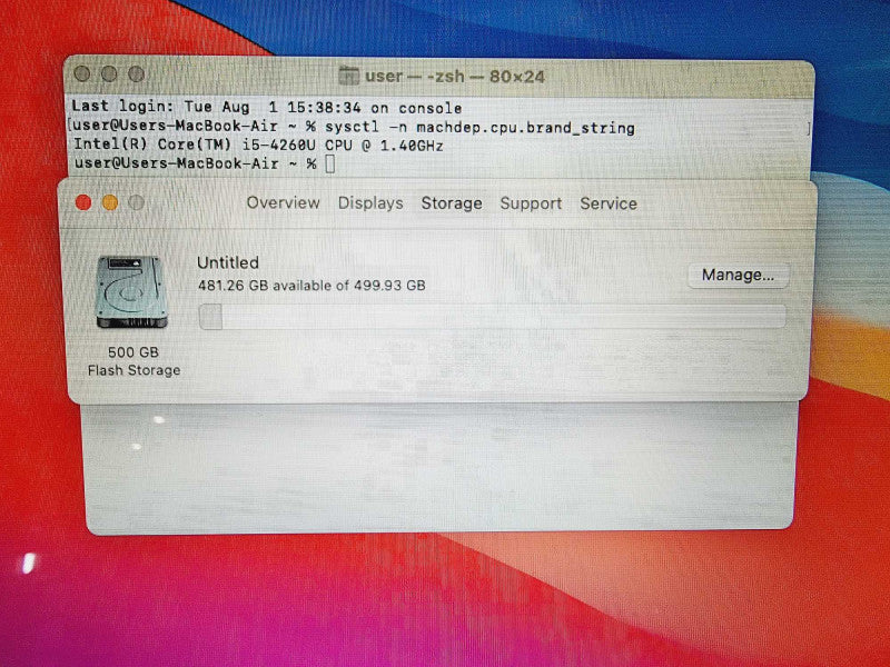 Apple Macbook Air 2014 13\\" Core i5-4260U @ 1.4GHz 4GB DDR3 500GB SSD (