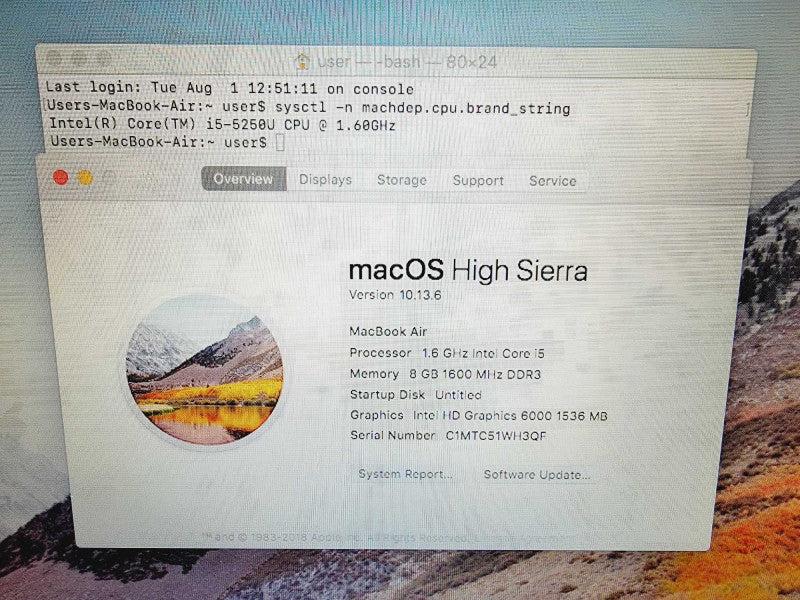 Apple Macbook Air 2015 13\\" Core i5-5250U @ 1.6GHz 8GB DDR3 250GB SSD (