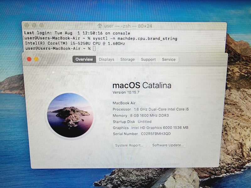 Apple Macbook Air 2015 Core i5-5250U @ 1.6GHz 8GB DDR3 120GB SSD (