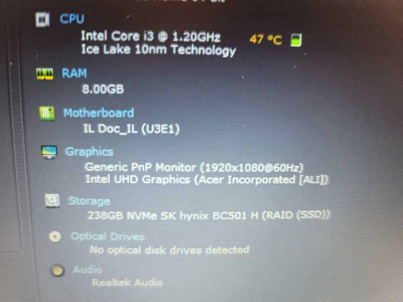 Acer Aspire 5 i3-10210U @ 1.20GHz, 8GB DDR4, 256GB m.2 Î²