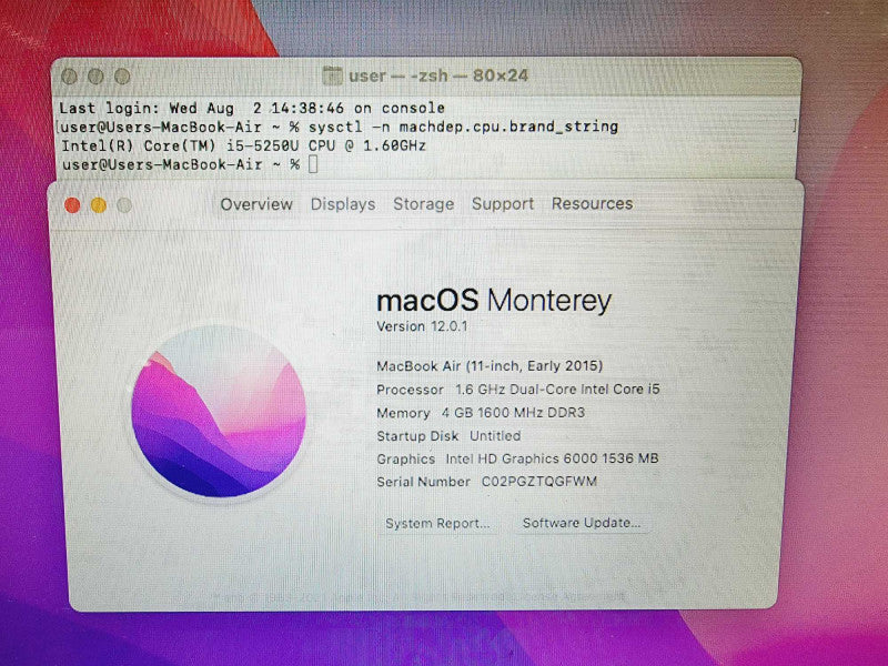 Apple Macbook Air 2015 11\\" Core i5-5250U @ 1.6GHz 4GB DDR3 120GB SSD (
