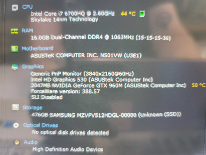 ASUS UX501V NoteBook i7-6700HQ, 16GB DDR4, 2GB GeForce GTX 960M, 512GB SSD Î²