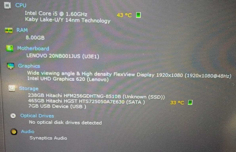 Lenovo ThinkPad T590 intel i5-8265U @ 1.60GHz / 8.0GB Ram / 256GB M.2+500HDD !
