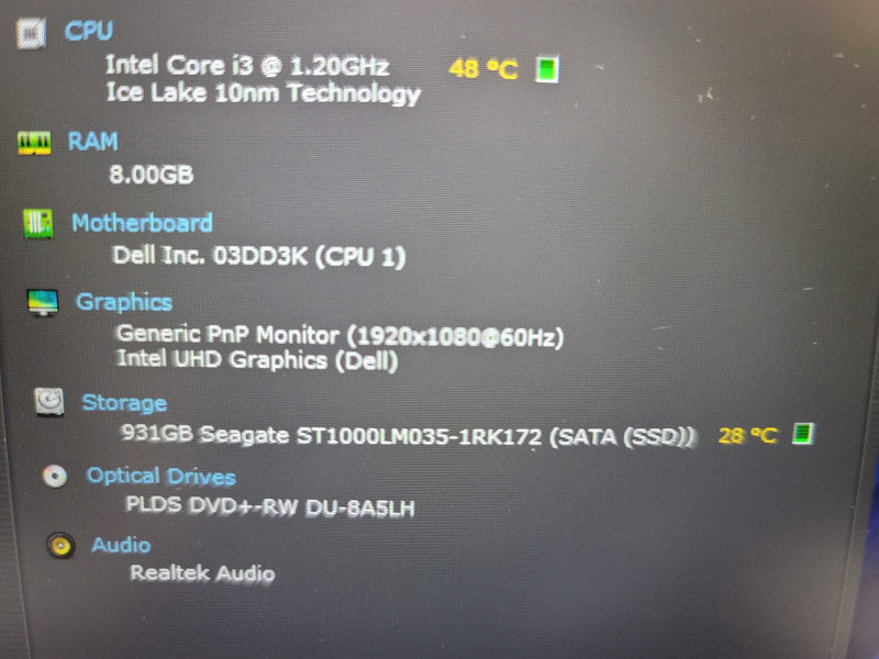 Dell Inspiron 3793 17" i3-1005G1 @ 1.20GHz, 8GB DDR4, 1TB HDD ÃŽÂ²