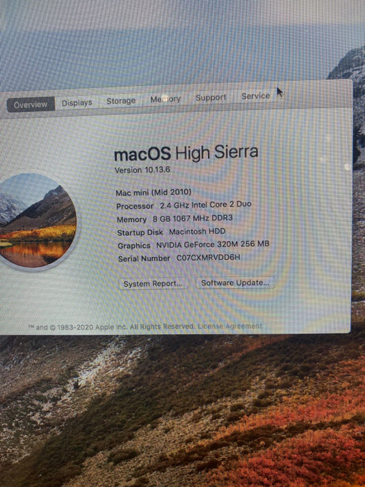 Apple Mac mini Mid 2010 Intel Core 2 Duo P8600 @ 2.40 GHz 8 GB RAM 320 GB HDD
