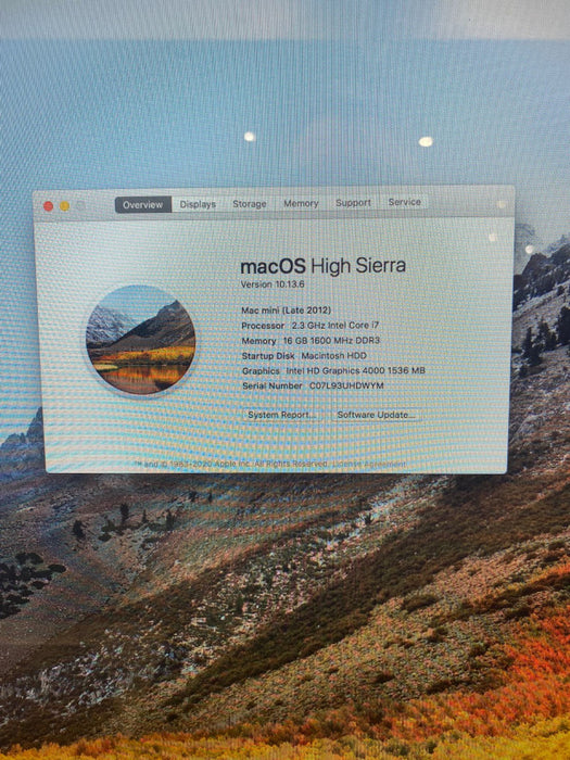 Apple Mac mini Late 2012 Intel core i7-3615QM @2.3 GHz 16 GB RAM 1 TB HDD