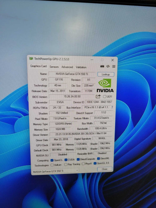 EVGA NVIDIA GTX550TI 1GB PCIE