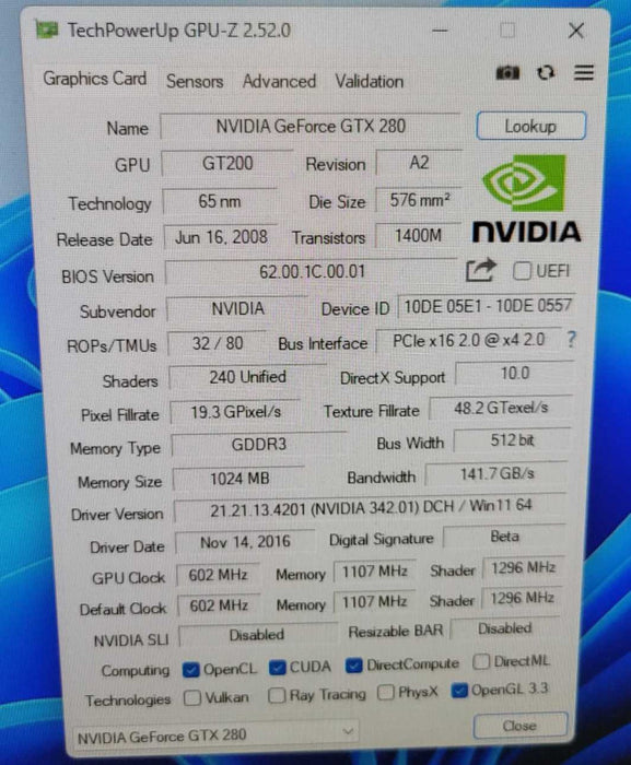 EVGA NVIDIA GTX 280 1GB PCIE