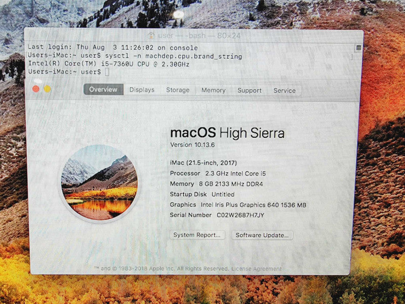 Apple iMac 2017 21.5\\" Core i5-7360U @ 2.3GHz 8GB DDR4 1TB HDD (