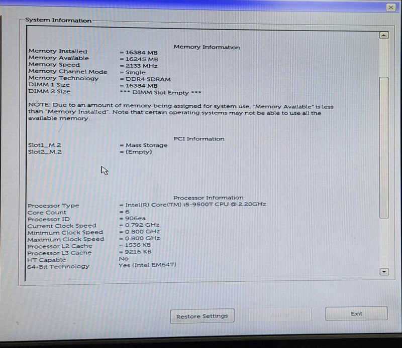 Dell OptiPlex 7070 USFF i5-9500T @ 2.20GHz 16GB DDR4 256GB SSD )