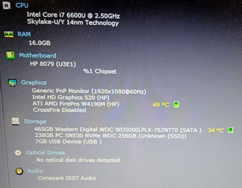 HP ZBOOK 15U G3 I7-6500U 2.50 GHZ 16 GB 256GB SSD 500GB HDD !