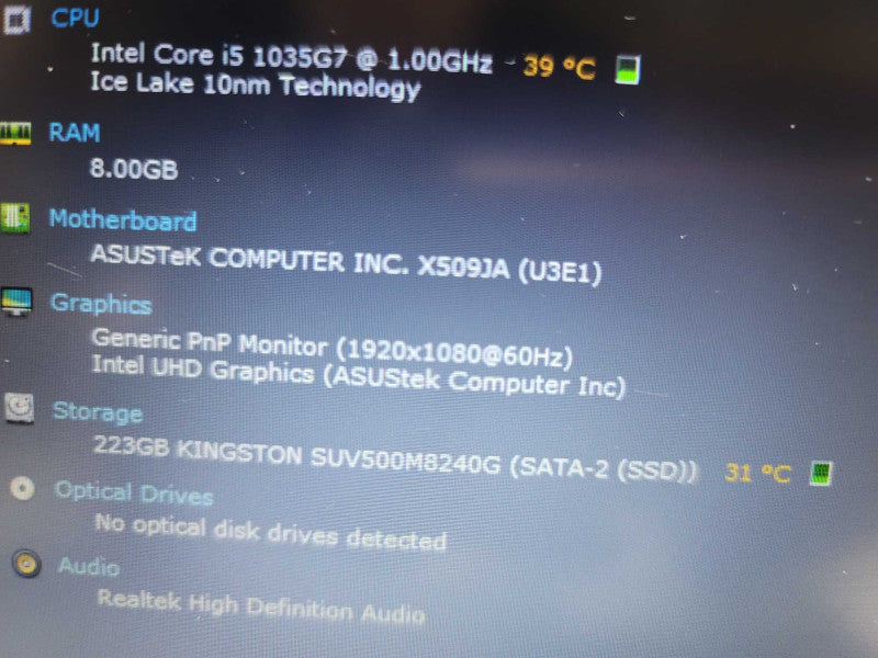 ASUS Laptop X509J i5-1035G7 @ 1.00, 8GB DDR4, 256GB m.2 QÎ²