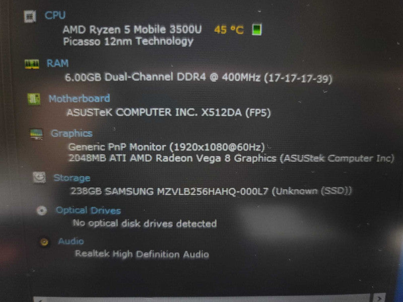 ASUS VIVOBOOK 15 Ryzen 5 Mobile 3500U, 6GB DDR4, 2GB AMD Radeon Vega 8, 256GB QÎ²