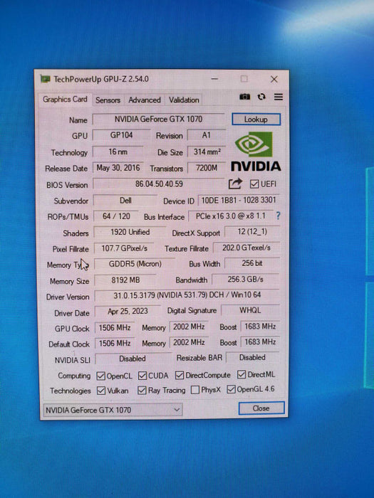Nvidia Geforce GTX 1070 8gb