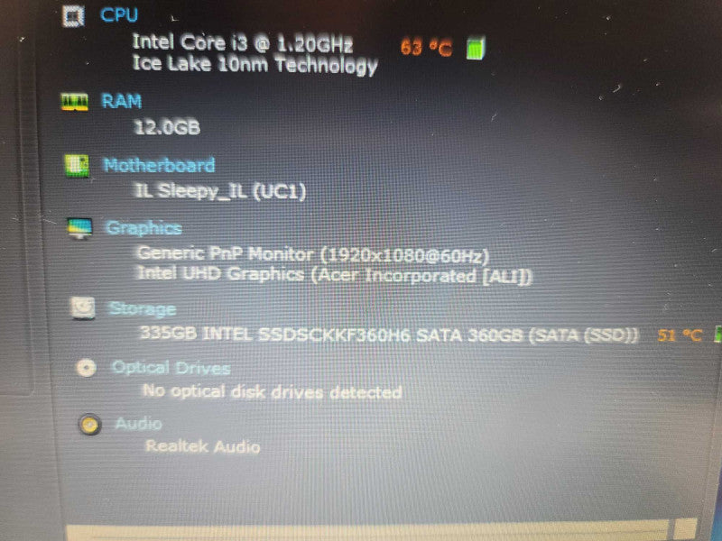 Acer Aspire 3 15\\" i3-1005G1 @ 1.20GHz, 12GB DDR4, 256GB m.2  Î²
